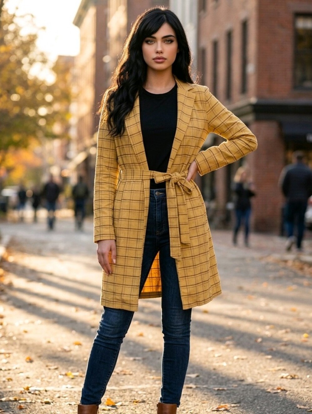 Have Mustard Plaid Belted Trench Coat